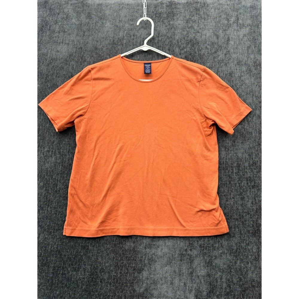 Lands End T Shirt Womens M(10-12) Orange Crew Neck Cotton Short Sleeve Side Slit